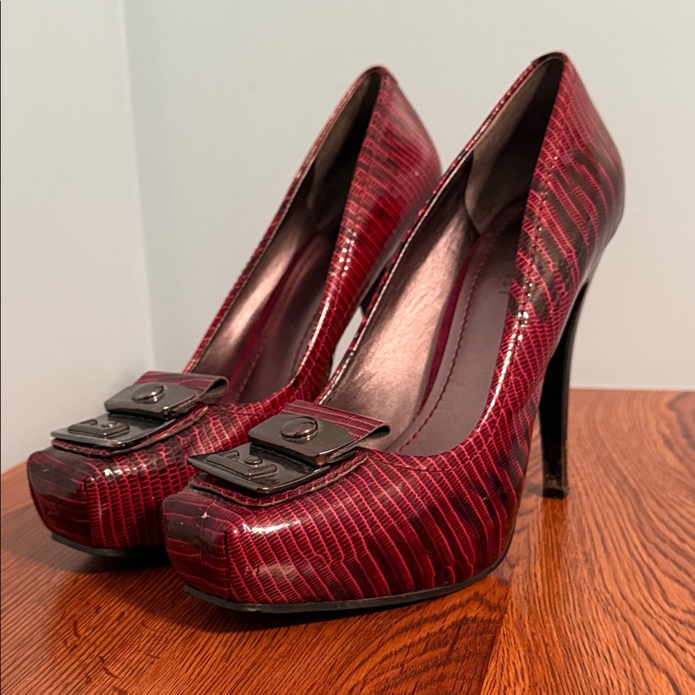 Nine West Burgundy Patterned Heels